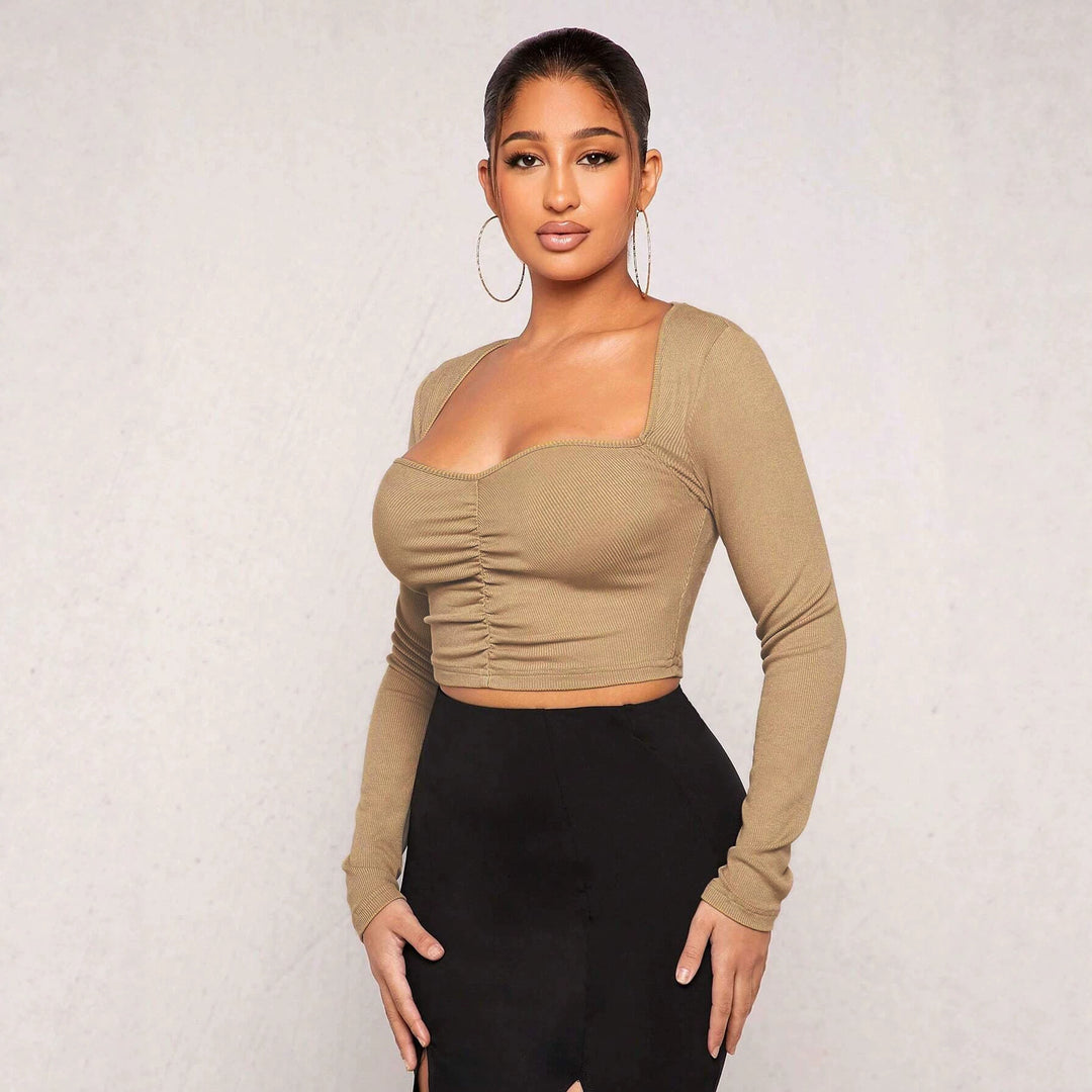 Damen figurformendes Ripp-Crop-Top mit Herz-Bustier und Mittelraffung Eichborn Berlin