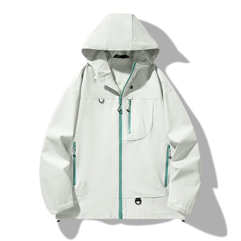Herren wasserdichte Softshell-Kapuzenjacke mit verschweißten Nähten, verdeckter Brusttasche und verstellbarem Saum EB