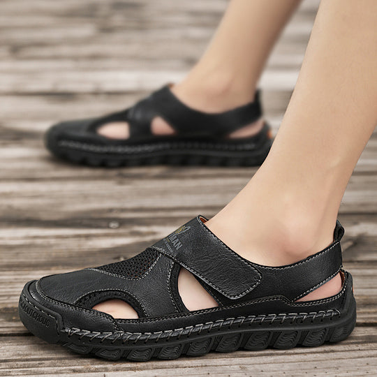 Damen Atmungsaktive Leder-Sandalen mit verstellbarem Klettverschluss EB