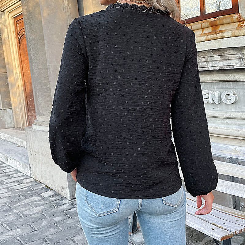 Damen Bluse mit feinen Strukturdetails und romantischem Spitzeneinsatz EB