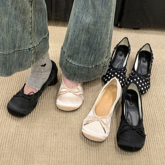 Damen Ballerinas mit punktemuster und komfortablem Blockabsatz EB