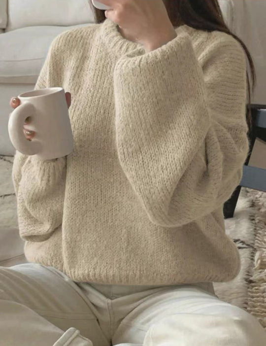 Damen Kuscheliger Strickpullover mit weitem Schnitt und klassischen Rippdetails EB