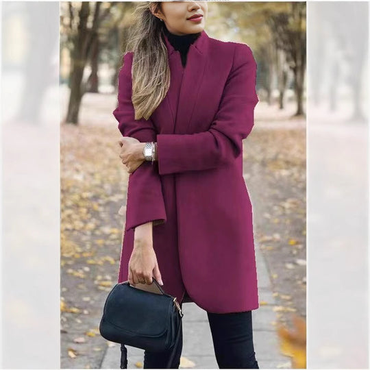 Damen nan taillierter Longblazer-Mantel mit Stehkragen und verdeckter Verschlussleiste EB