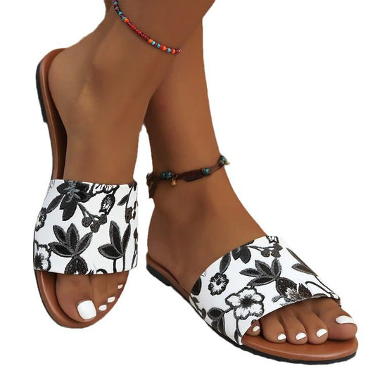 Damen komfortable Riemchen-Sandalen mit floralem Design EB