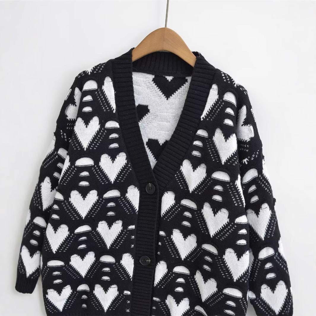 Damen Strickjacke mit Herzenmuster EB