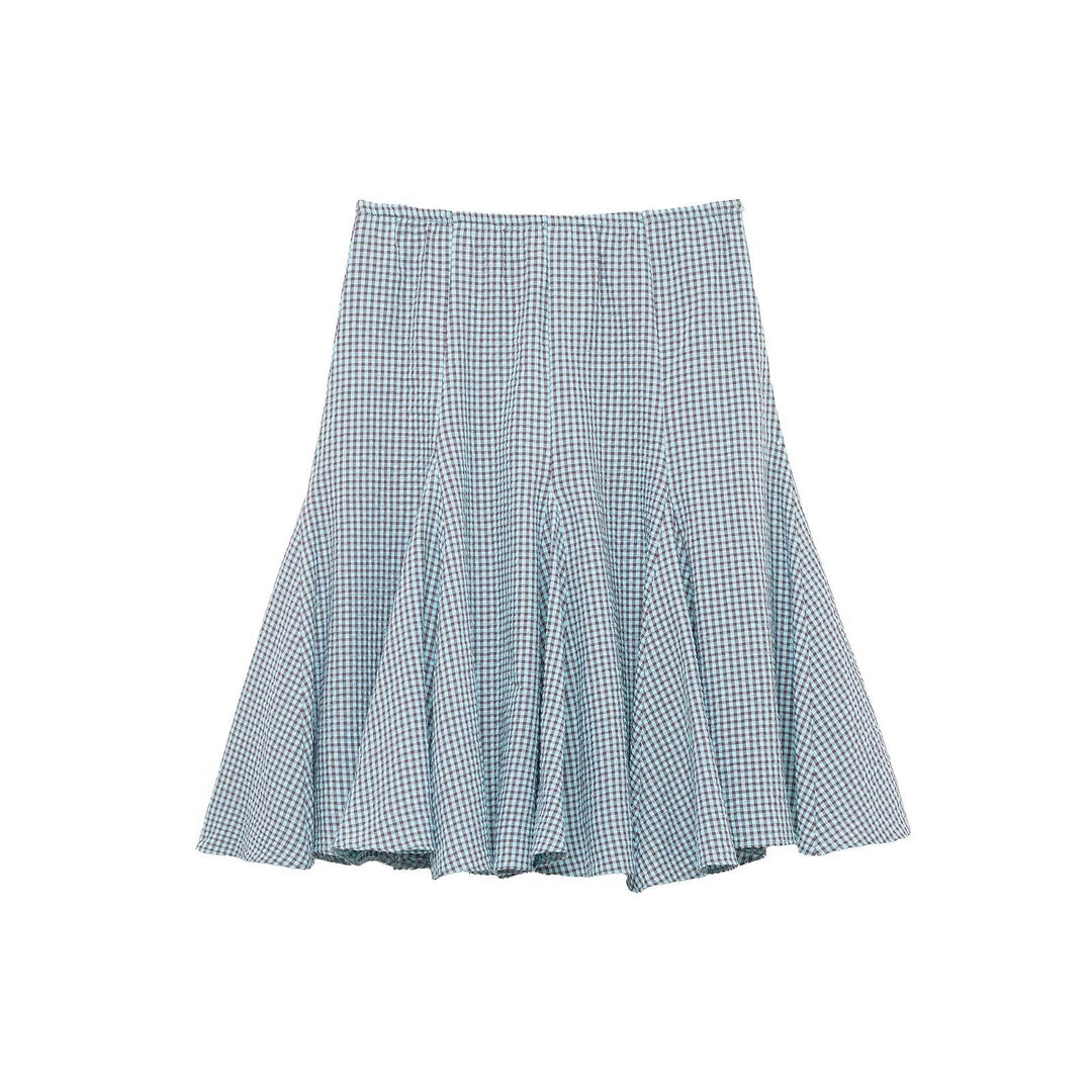 Damen ausgestellter Gingham-Rock mit Faltenwurf EB