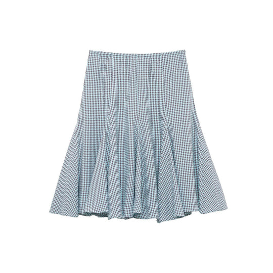 Damen ausgestellter Gingham-Rock mit Faltenwurf EB