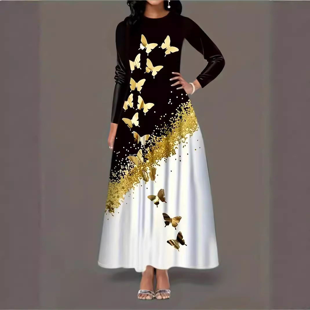 Damen Maxikleid mit elegantem Schmetterlingsdesign und funkelnden Akzenten EB