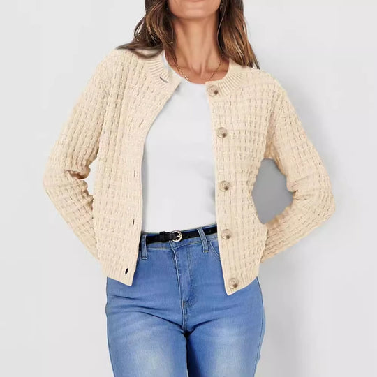 Damen Strukturierte Strickjacke mit Knopfverschluss und feiner Textur EB