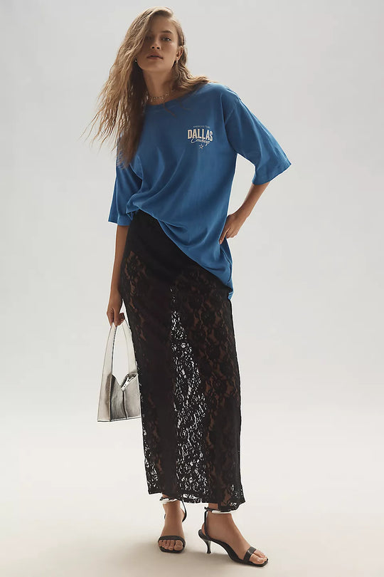 Damen Spitzenrock im langen, eleganten Design mit hohem Schlitz EB