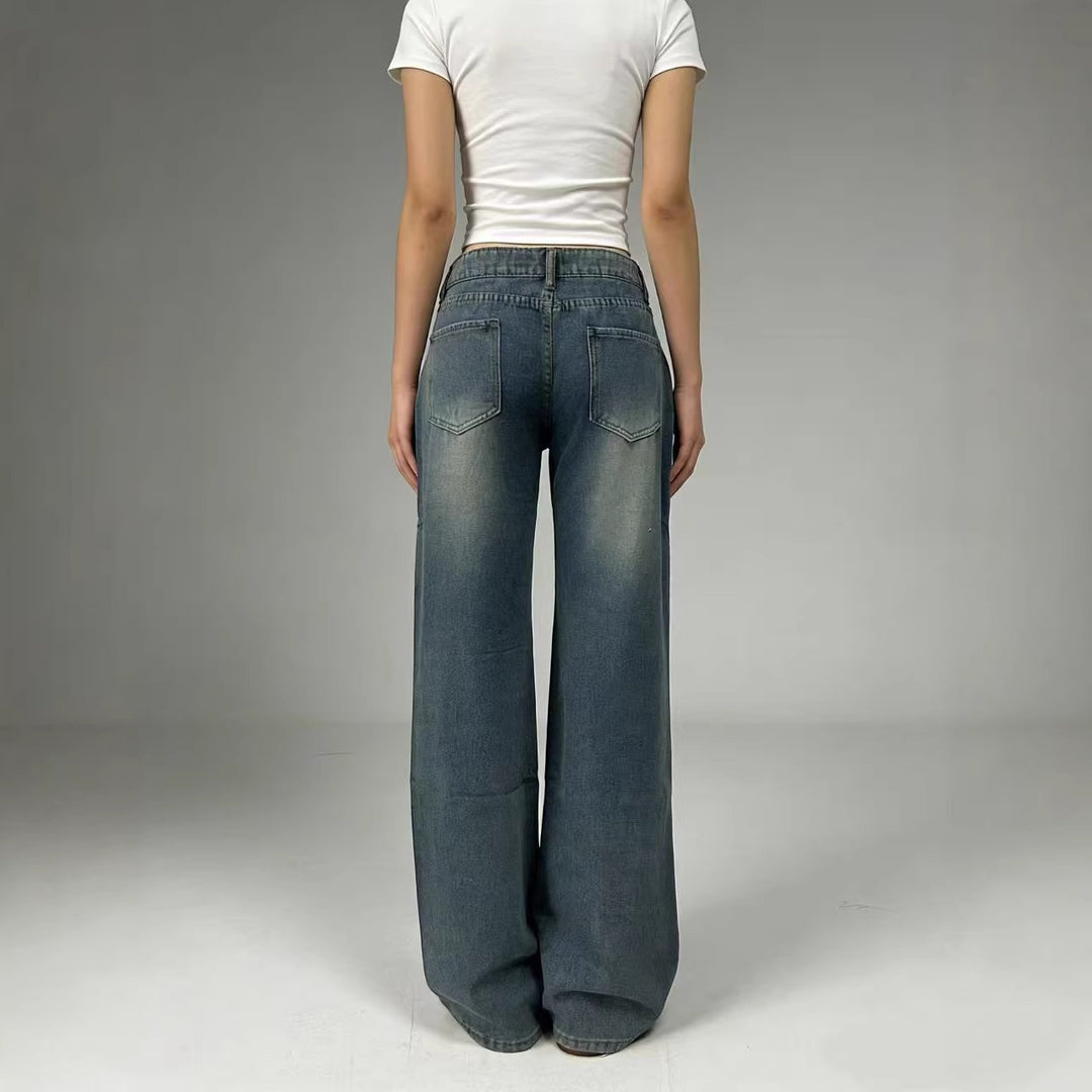 Damen weite High-Waist Jeans mit lässigem Schnitt und individuellen Waschungen EB