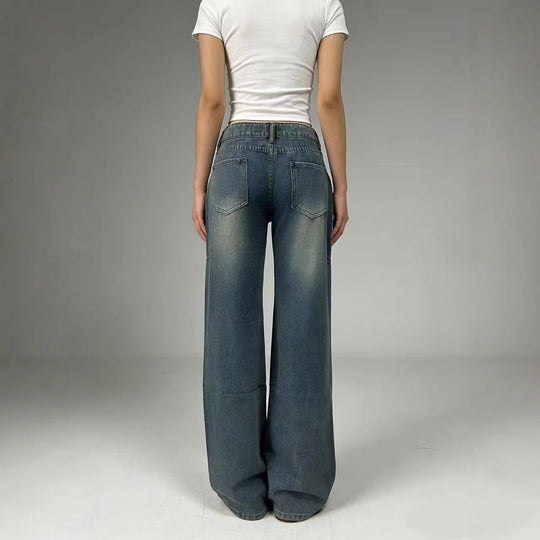 Damen weite High-Waist Jeans mit lässigem Schnitt und individuellen Waschungen EB