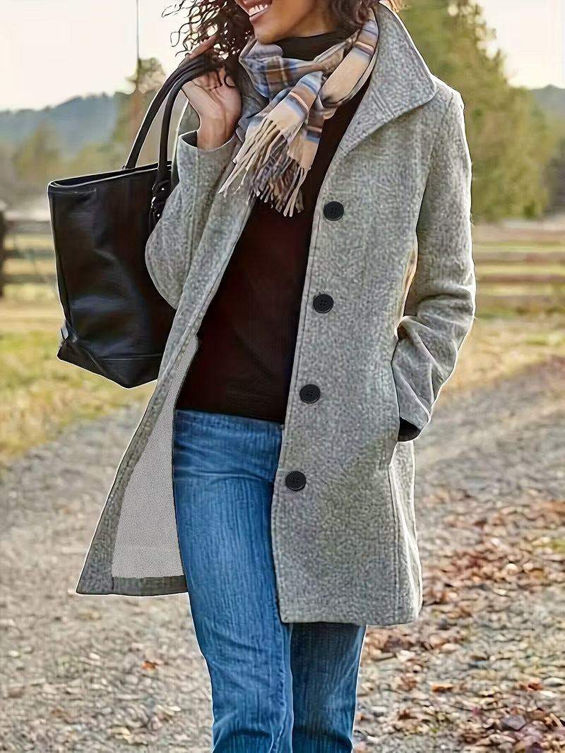 Damen nan taillierter Wollmix-Mantel mit großer Knopfleiste und Eingrifftaschen EB