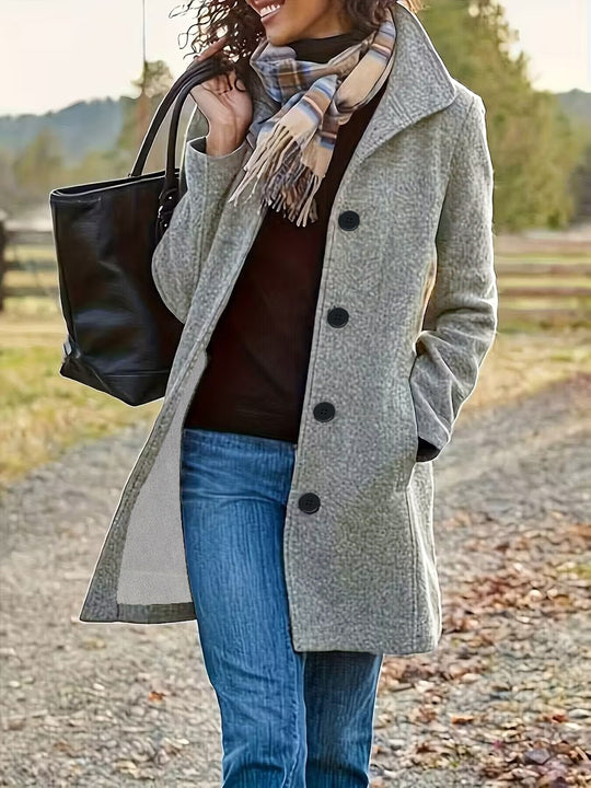 Damen nan taillierter Wollmix-Mantel mit großer Knopfleiste und Eingrifftaschen EB