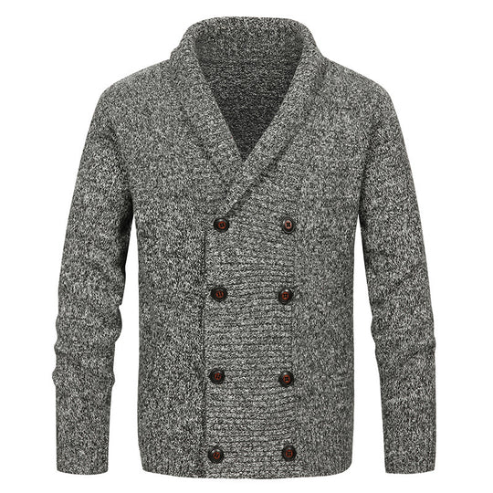 Herren hochwertige Strickjacke mit großem Revers und Knopfdetail EB