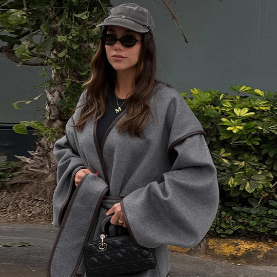 Damen Wickeljacke mit weitem Schnitt und praktischen Taschen EB
