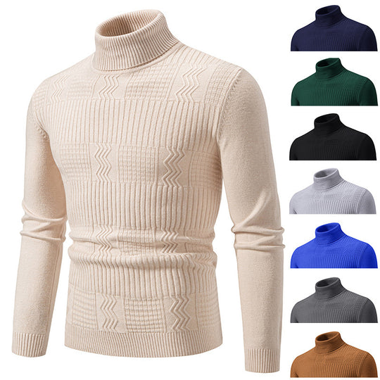 Herren nan strukturierter Rollkragenpullover aus feinem Strickmix mit körpernaher Passform EB