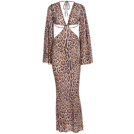 Damen Maxi-Kleid mit tiefem Rückenausschnitt und faszinierendem Animal-Print EB