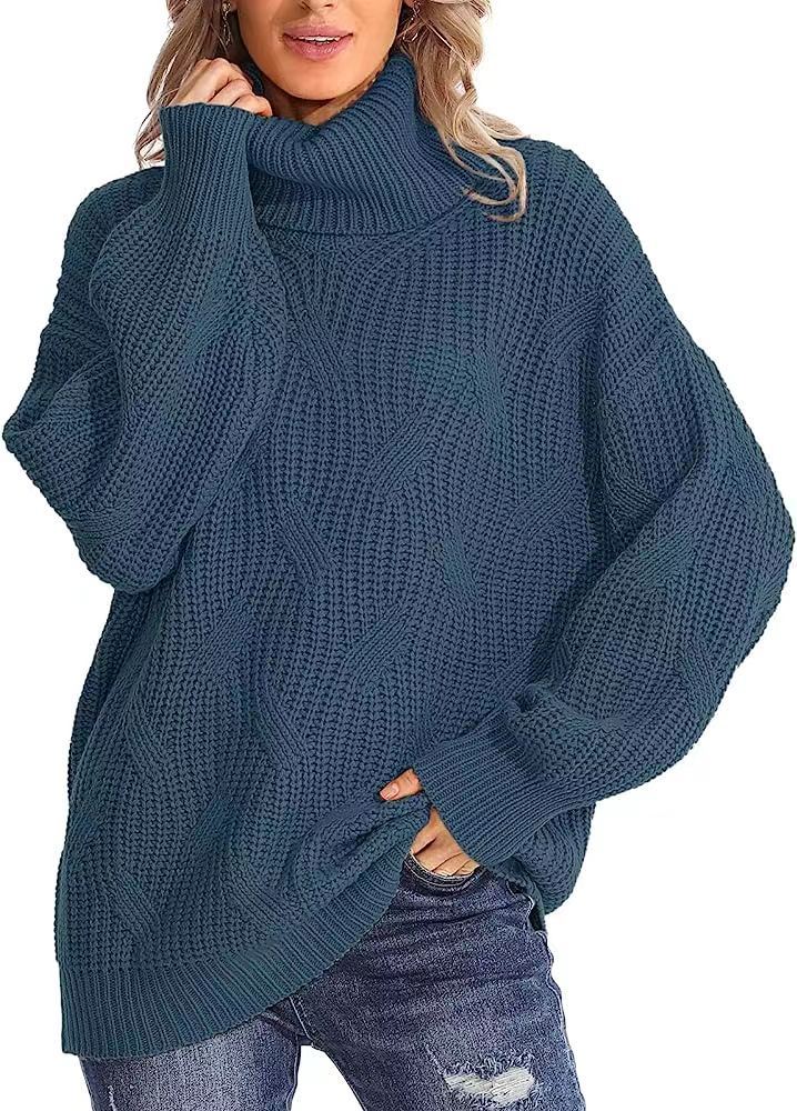 Damen Grobstrickpullover mit hohem Kragen und strukturiertem Zopfmuster EB