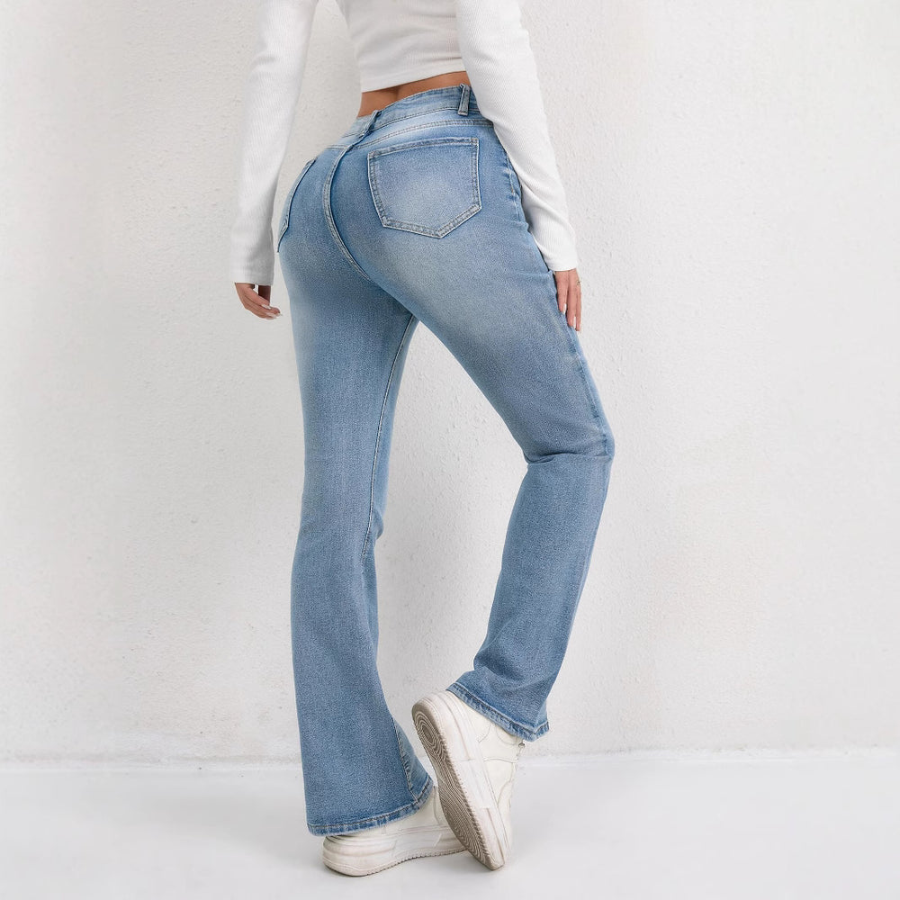 Damen Flared Jeans mit hohem Bund und modischen Abnähern EB