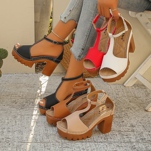 Damen Trendige und komfortable Plateau-Sandalen mit offener Zehenpartie EB