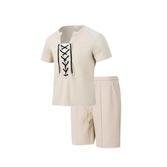 Herren Sportliches Freizeit-Set mit modernem Schnürkragen und Shorts EB