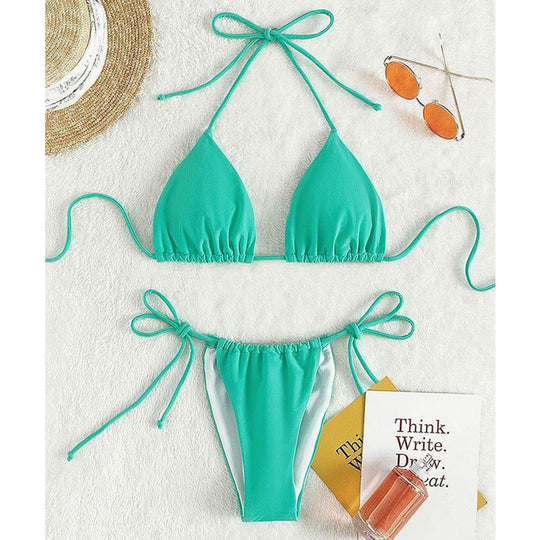 Damen Triangel-Bikini mit verstellbaren Bindebändern und nahtlosem Design EB