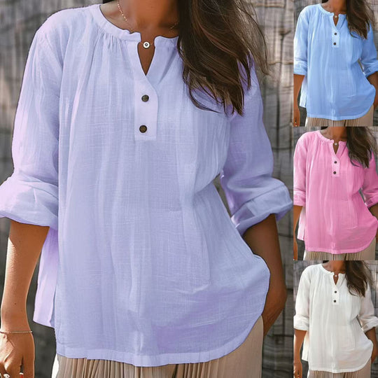 Damen lässige Bluse mit Knopfleiste EB