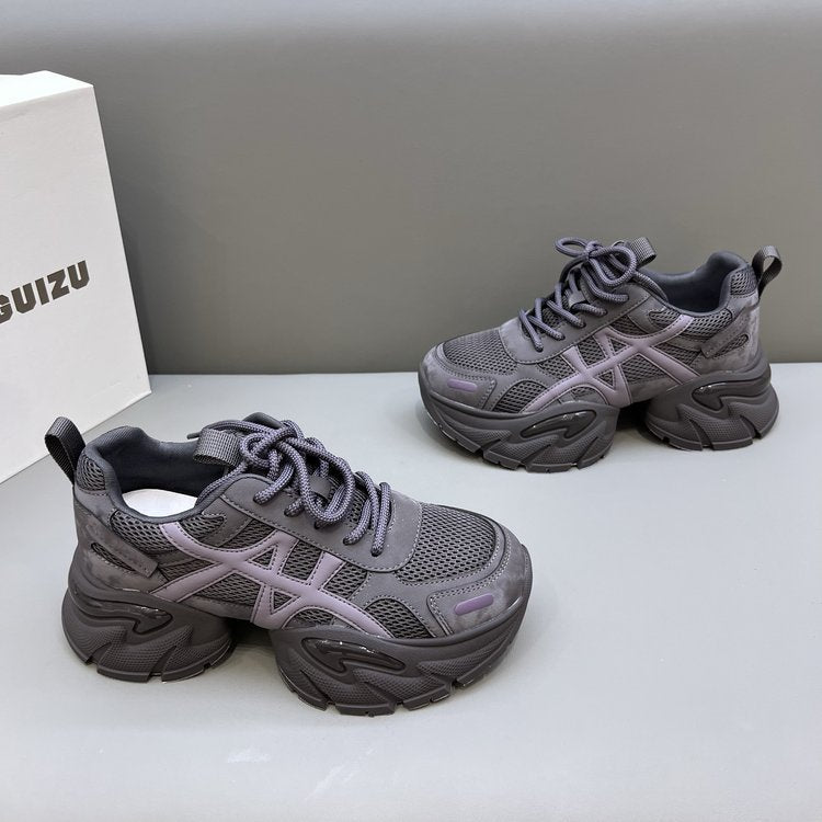 Damen modische Chunky Sneakers mit atmungsaktivem Mesh-Obermaterial und verstellbarem Schnürsystem EB