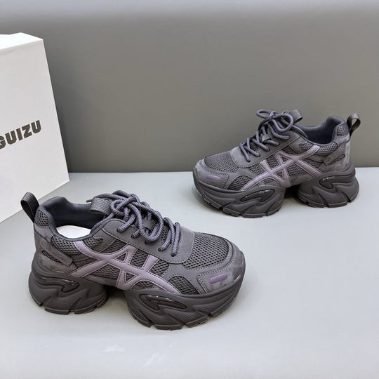 Damen modische Chunky Sneakers mit atmungsaktivem Mesh-Obermaterial und verstellbarem Schnürsystem EB