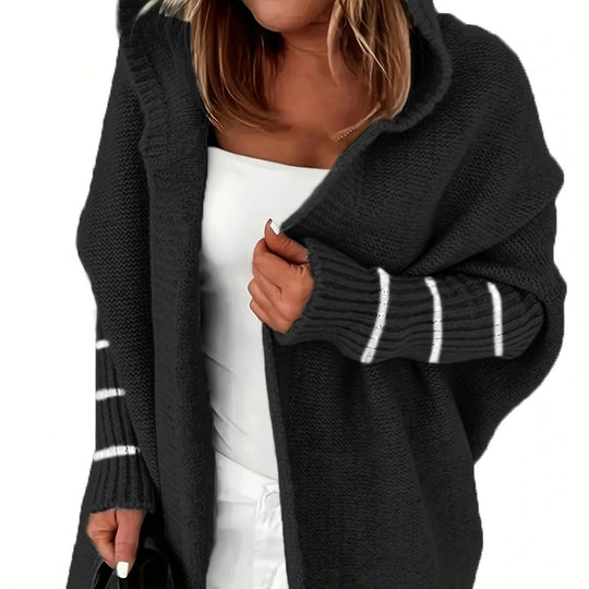 Damen Kuschelige Strickjacke mit Kapuzen und weit geschnittenem Design EB