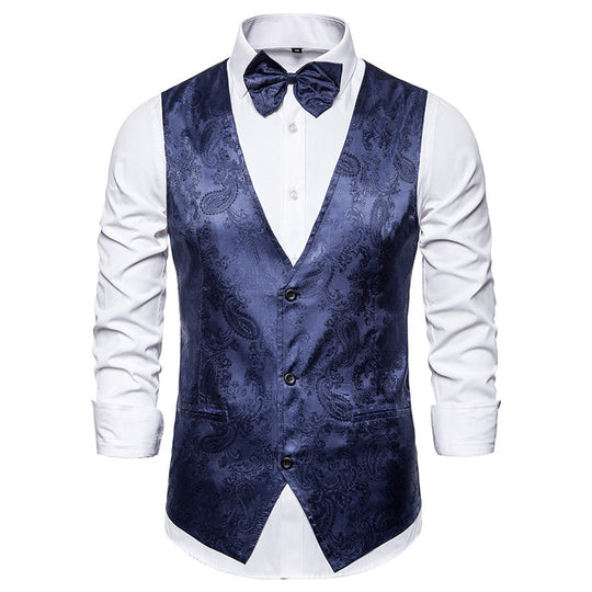 Herren nan taillierte Satinweste mit ornamentalem Jacquardmuster, V-Ausschnitt und drei Knöpfen EB