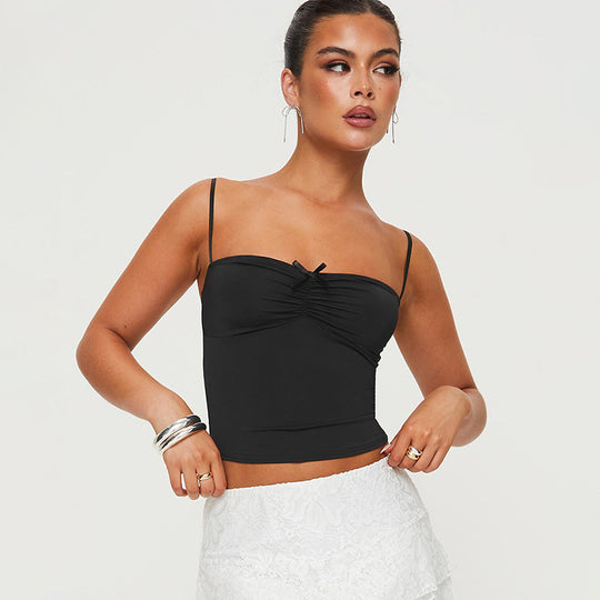 Damen Figurbetontes Spaghetti-Trägershirt mit süßer Raffung EB