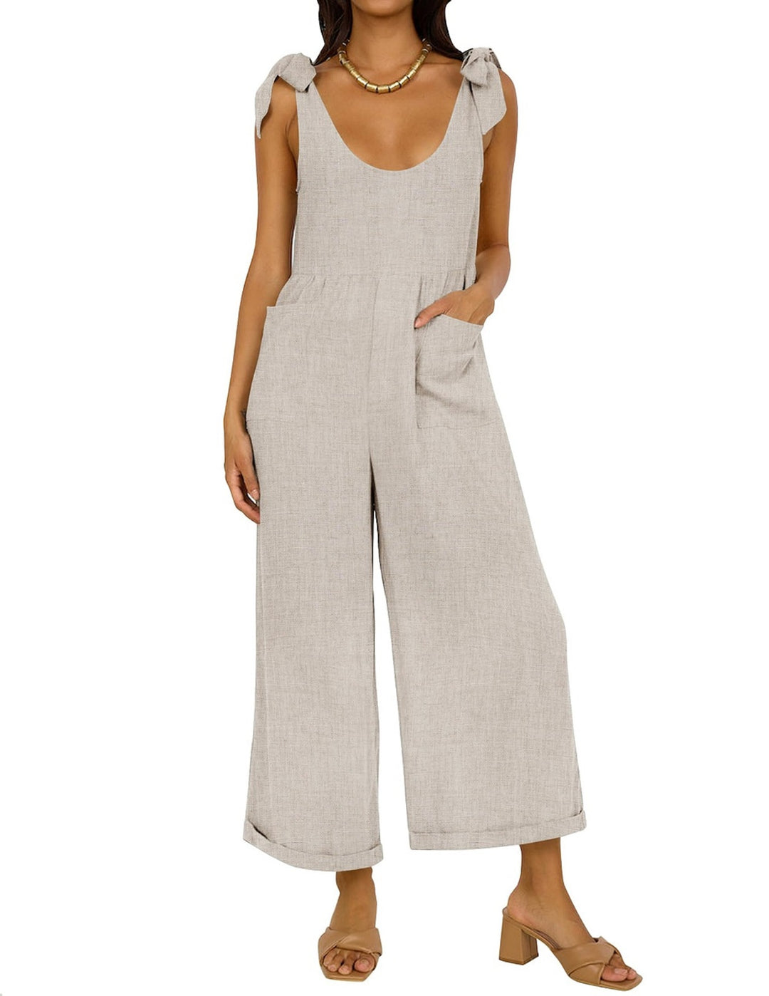 Damen Lässiger Jumpsuit mit verstellbaren Trägern und weitem Bein EB