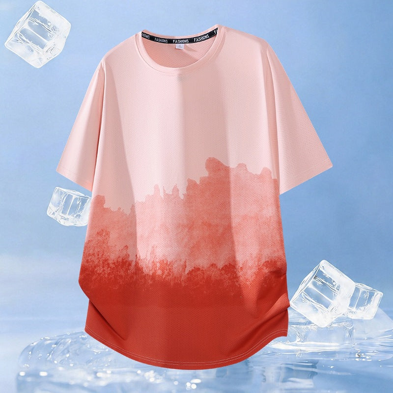 Unisex Nan Oversized Kurzarmshirt mit Aquarelldruck, atmungsaktivem Meshgewebe und legerer Passform EB