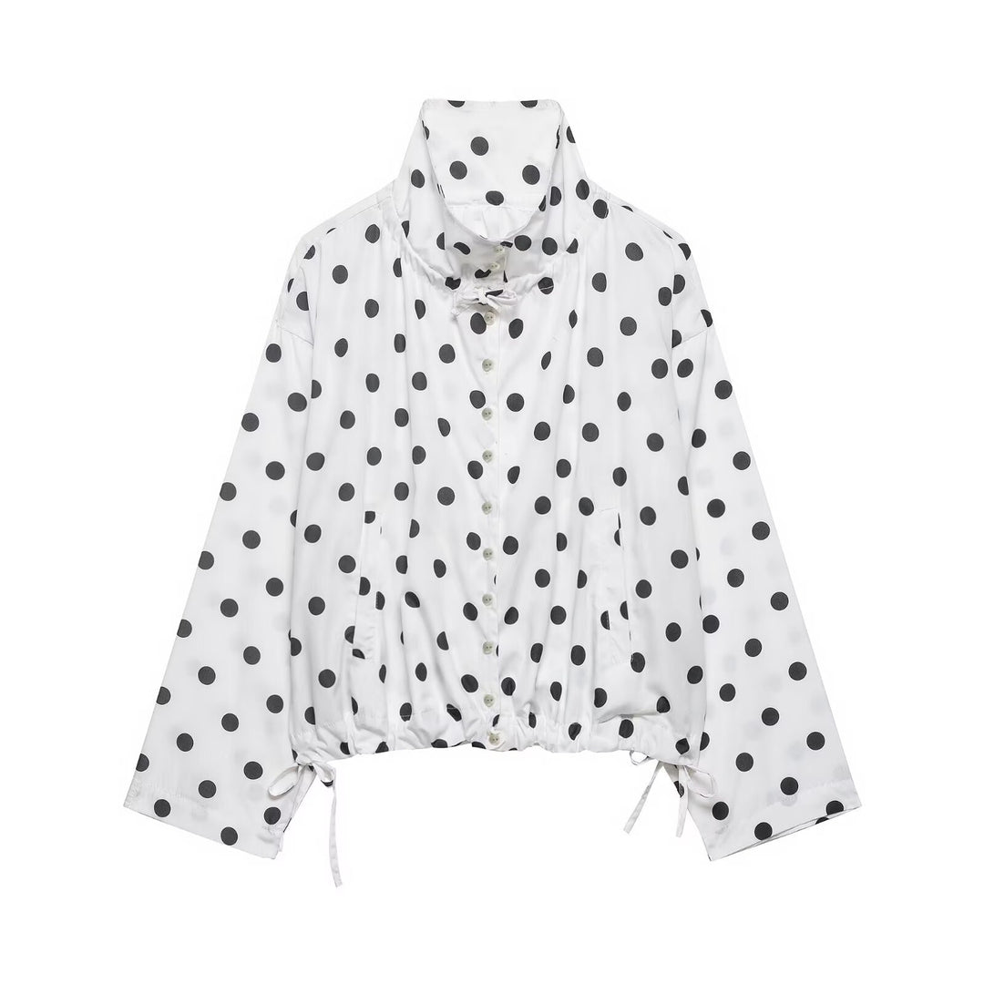 Damen nan leichte gepunktete Windbreaker-Jacke mit Tunnelzug und Stehkragen EB