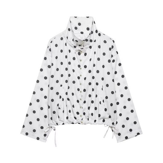Damen nan leichte gepunktete Windbreaker-Jacke mit Tunnelzug und Stehkragen EB
