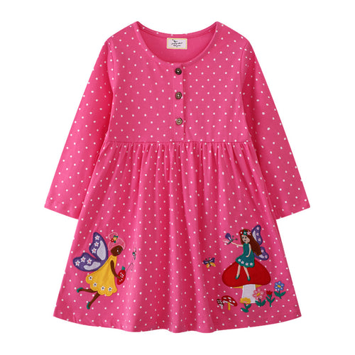 Mädchen Polka-Dots Baumwollkleid mit bezaubernden Feen-Motiven EB