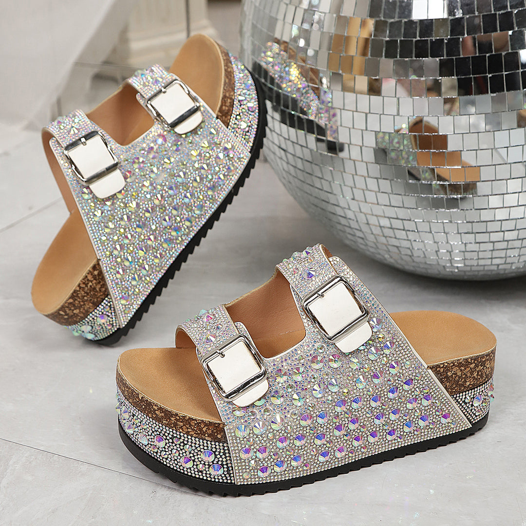 Damen Pailletten-Badesandalen mit breiten Riemen EB