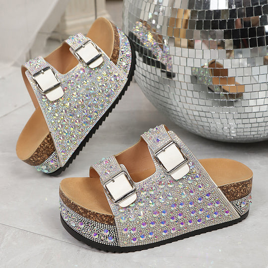 Damen Pailletten-Badesandalen mit breiten Riemen EB