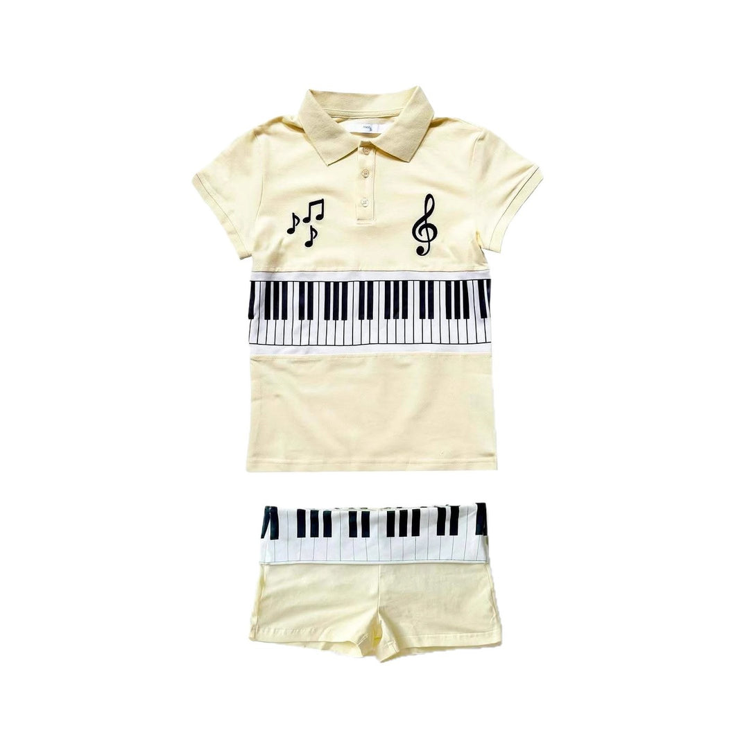 Damen Poloshirt und Shorts Set mit musikalischem Design EB