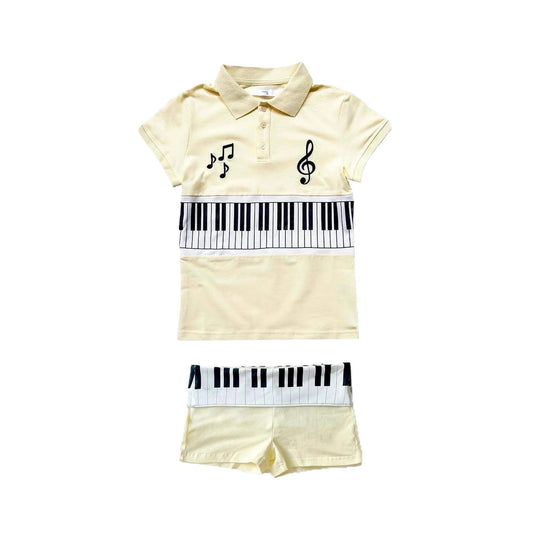 Damen Poloshirt und Shorts Set mit musikalischem Design EB