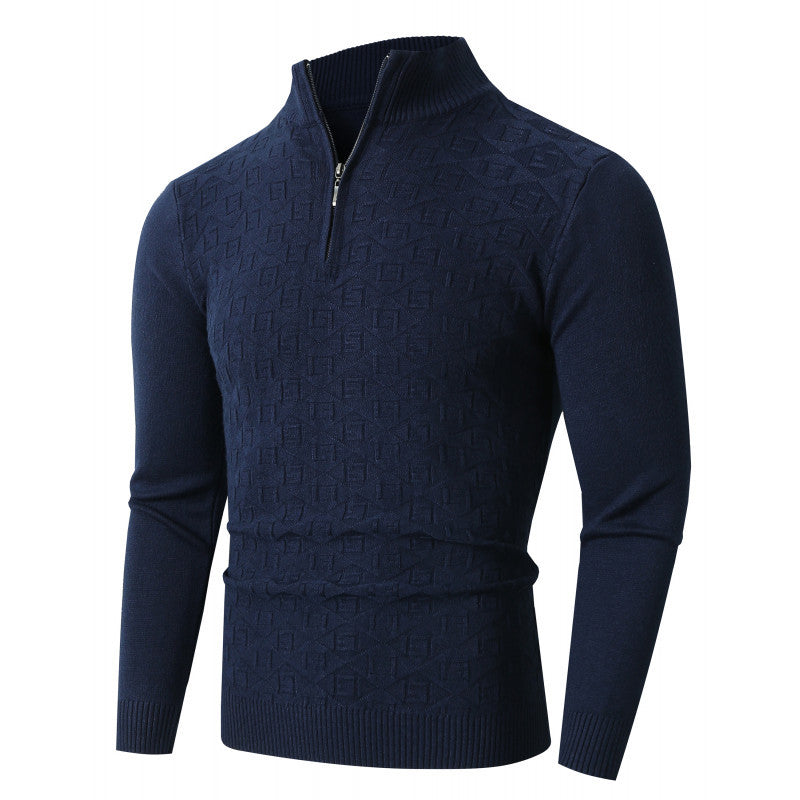 Herren Strickpullover mit modernem Zopfmuster und Halbreißverschluss EB