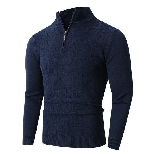Herren Strickpullover mit modernem Zopfmuster und Halbreißverschluss EB