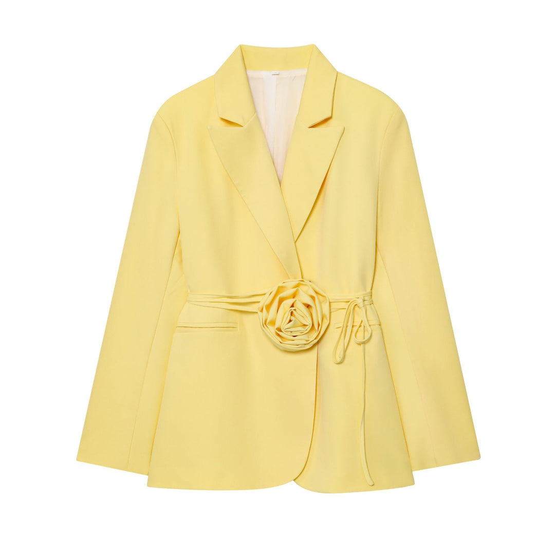 Damen nan taillierter Blazer mit dekorativer Rosenapplikation und Bindegürtel EB