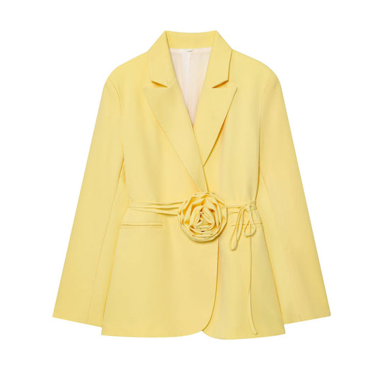 Damen nan taillierter Blazer mit dekorativer Rosenapplikation und Bindegürtel EB