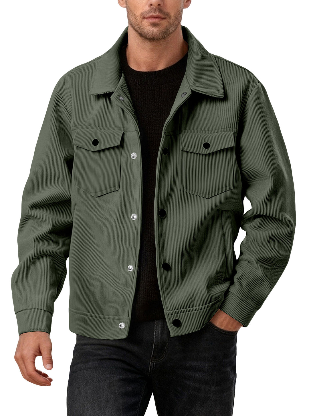 Herren nan Cordjacke im klassischen Arbeiterjacken-Schnitt mit Druckknöpfen und Brusttaschen EB