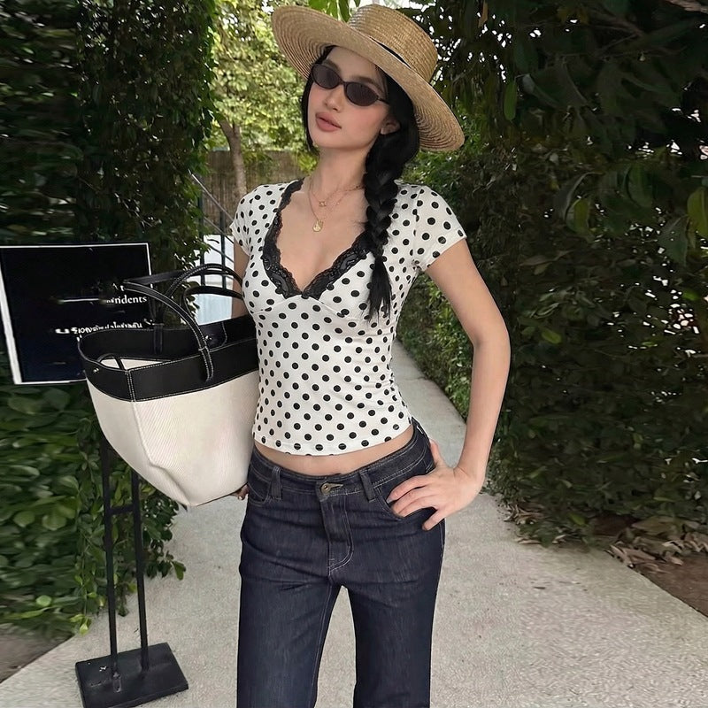 Damen Polka-Dots Spitzenoberteil EB