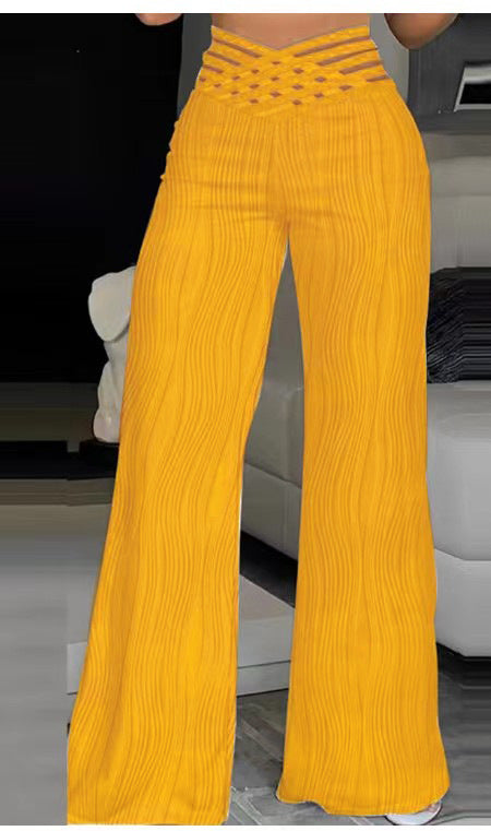 Damen Hochtaillierte Palazzo-Hosen mit trendigem Rippendesign EB