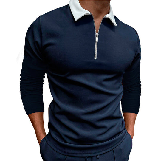 Herren sportlicher Pullover mit 1/4 Reißverschluss und kontrastierendem Kragen EB